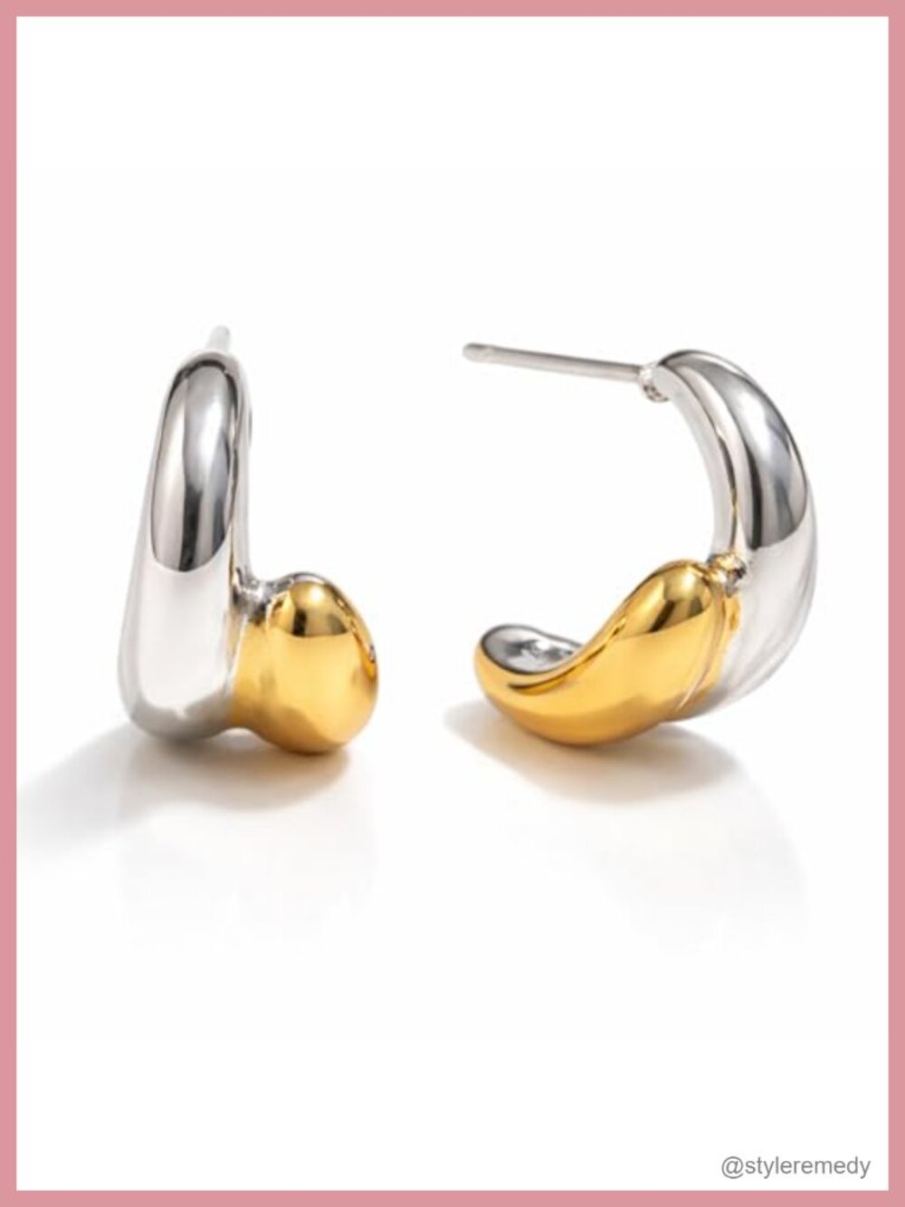 18K Gold Plated Huggie Earrings Two Tone Stainless Steel Stackable